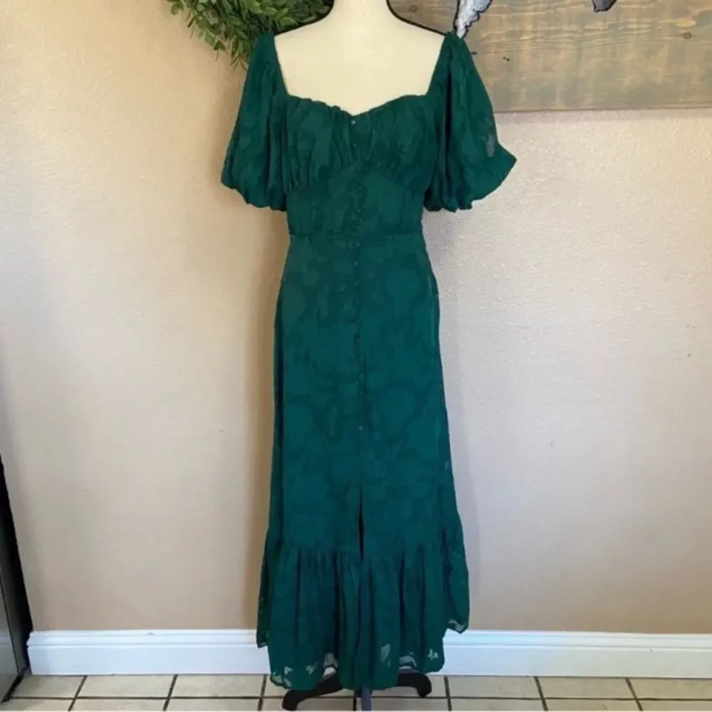 NWOT Lulus Everlasting Charm Emerald Green Floral Jacquard Midi Dress_12